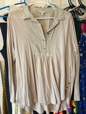 Lucky Brand Beige Button-Front Long Sleeve Tunic